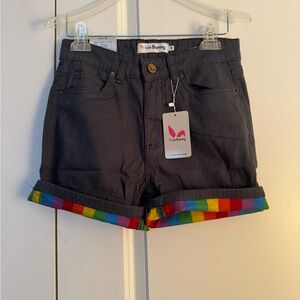 Women's pride bunny charcoal Shorts with Rainbow Cuff size 28